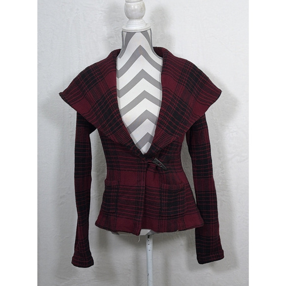 Ralph Lauren Rugby Shawl Collar Cardigan Jacket 2000s Maroon & Black Small Chrty - Picture 1 of 13